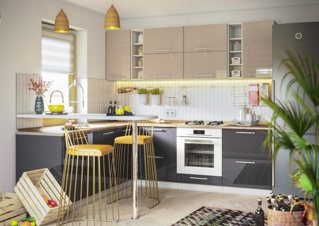 Модульная кухня Олива глянец (Глянец кофе с молоком)