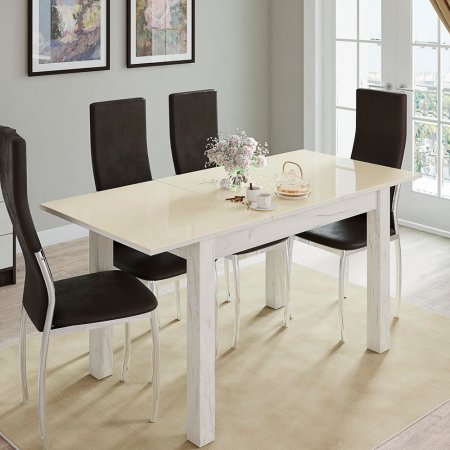 Стол обеденный Бруно (дуб крафт белый/лакобель ваниль)