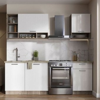 Кухня Рица 1,6м (Дуб крафт серый/Белый текстура)