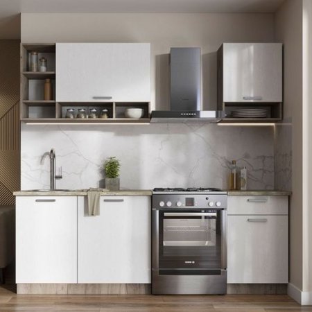 Кухня Рица 1,6м (Дуб крафт серый/Белый текстура)