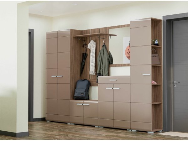 Вегас прихожая шкаф 2 ств. снято с производства (Шимо темный/кофе с молоком глянец)