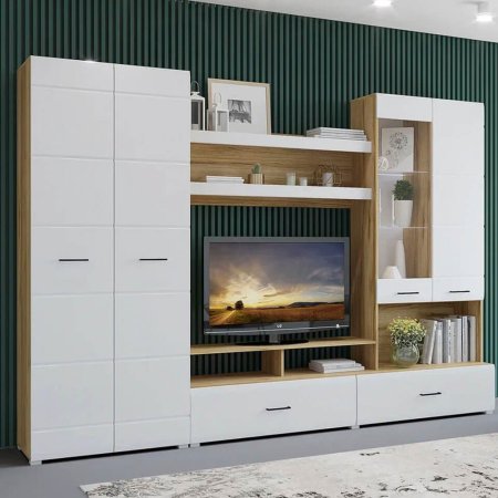 Гостиная Ненси 1 МДФ (Дуб Крафт Золотой/Белый Глянец)