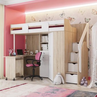 Мийа А кровать-чердак 80х200 (Сонома / Белый Шагрень)