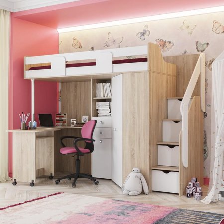 Мийа А кровать-чердак 80х200 (Сонома / Белый Шагрень)