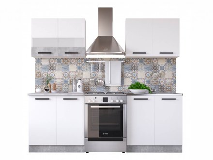 Кухня Модена 1,6м (80) Белый/ателье светлый (стромболи грей) со столешницей