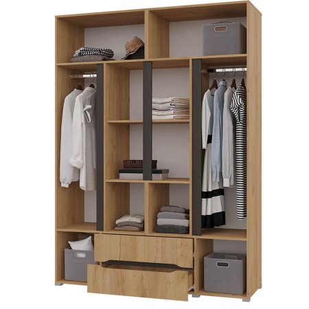 Вега шкаф 4 ств 2 ящика + 2 шт зеркала (Дуб крафт золотой)