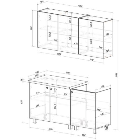 Кухня Куба 1,6 м (белый)