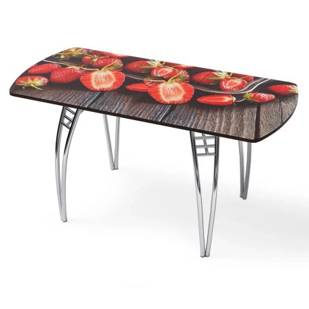 Стол "Клубника" (В) раздвижной с фотопечатью (1500*700) стекло 4мм+лдсп 22мм