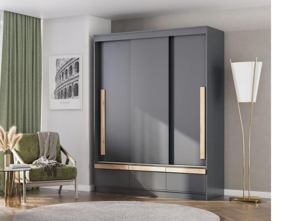 Версаль-1 шкаф-купе 3 ств с ящиками (Графит/делано светл)
