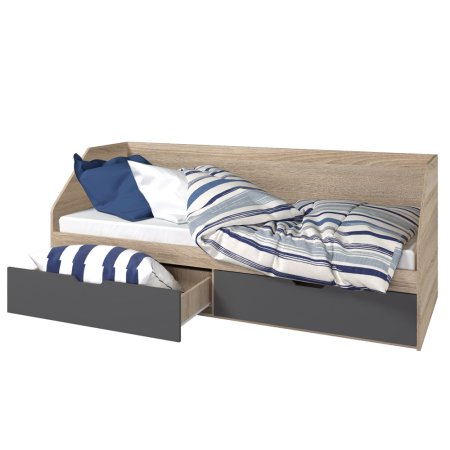 Ненси Кровать 800/2 80х200 с ящиками БЕЗ ручек (Сонома/Графит софт)