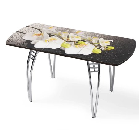 Стол "Орхидея белая" раздвижной с фотопечатью (1500*700/400) стекло 4мм+лдсп 22мм