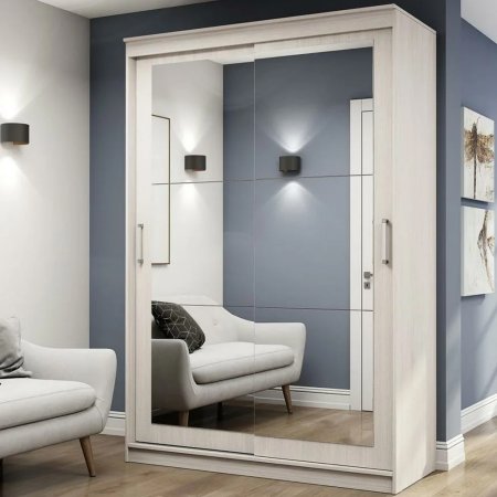 Шкаф-купе Альянс 15 + зеркала №2 ( анкор белый  / квадраты)