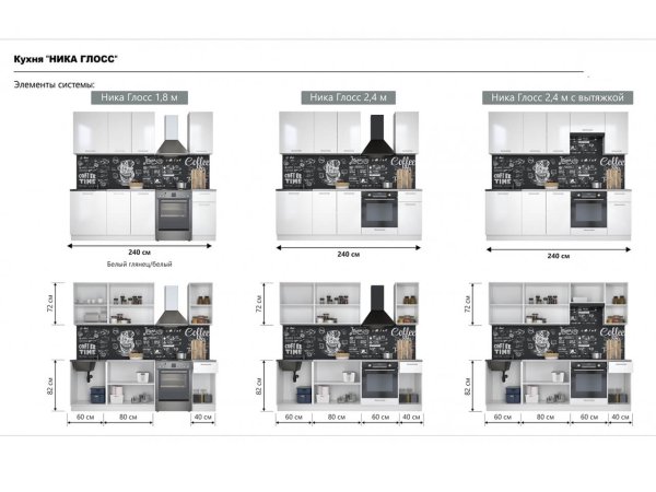 Кухня Ника Глосс 1,8м (Белый глянец)