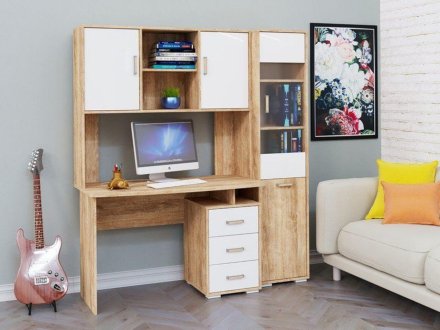 Компьютерный стол КЛ 1.2 дуб баррик + фасад дуб баррик/белый жемчуг