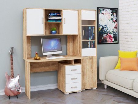 Компьютерный стол КЛ 1.2 дуб баррик + фасад дуб баррик/белый жемчуг