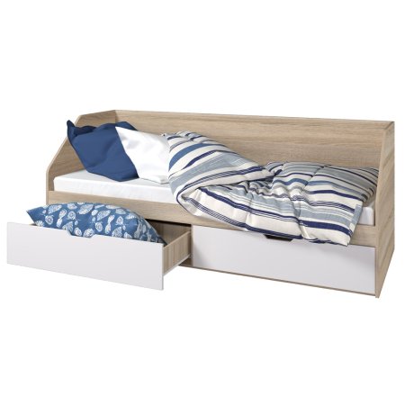 Ненси Кровать 800/2 80х200 с ящиками БЕЗ ручек (Сонома/Белый софт)