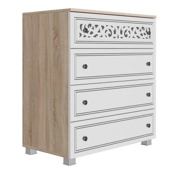 Мадлен комод (Сонома светлый / матовая Ясень белый Эмаль Ф/п - Серебро)