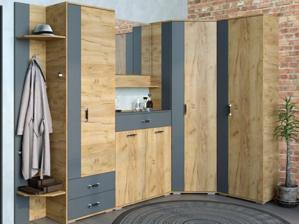 Бостон секция 9 шкаф универс. с ящиками (дуб вотан/антрацит)