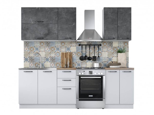 Кухня Равенна Смарт 1,8м (40/60) со столешницей  (Мрамор серый/Белый)