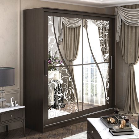 Шкаф-купе Олимп 2 зеркало,пескоструй (Венге)