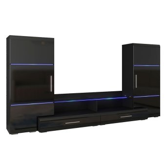 Домино шкафы с тумбой под ТВ (Черный/Черный глянец)