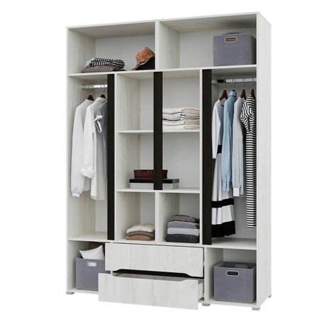 Вега шкаф 4 ств. с 2 ящиками без зеркал (Дуб крафт белый)