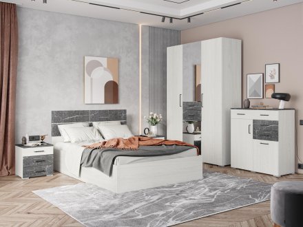 Спальня Теана комплект 1 (анкор светлый/МДФ мрамор дарк)
