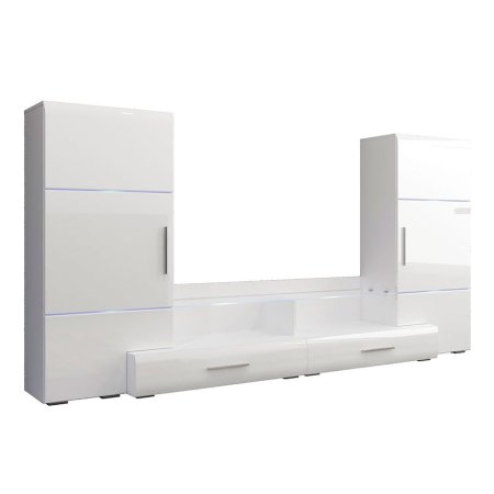 Домино шкафы с тумбой под ТВ (Белый/Белый глянец)