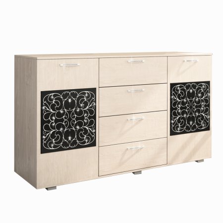 Комод Феникс Премиум со стеклом (Дуб атланта/стекло черное)