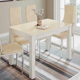 Стол обеденный Норман (дуб крафт белый/лакобель ваниль)