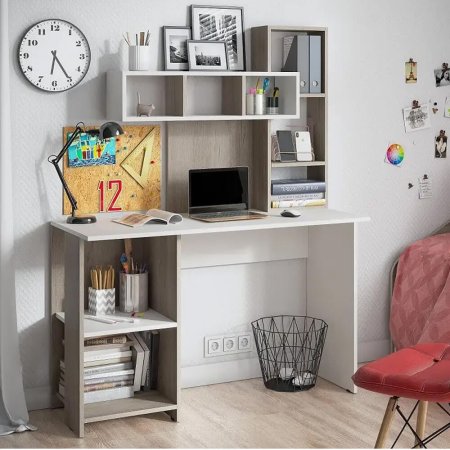 Компьютерный стол Олимп ЛДСП (Дуб крафт серый/белый)