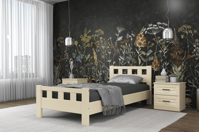 Вероника-2 кровать 90х200 + металлокаркас + комплект ножек (Слоновая кость)