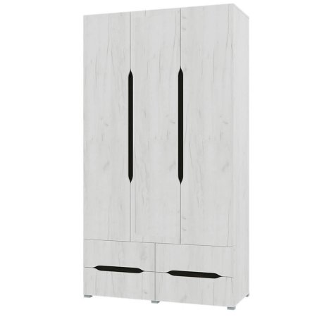 Вега шкаф 3 ств. с 4 ящиками (Дуб крафт белый)