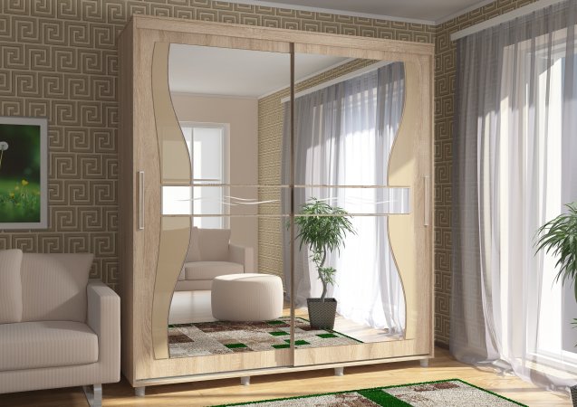 Комфорт-12 шкаф-купе Прайм Фигурные зеркала (Дуб сонома, 200)