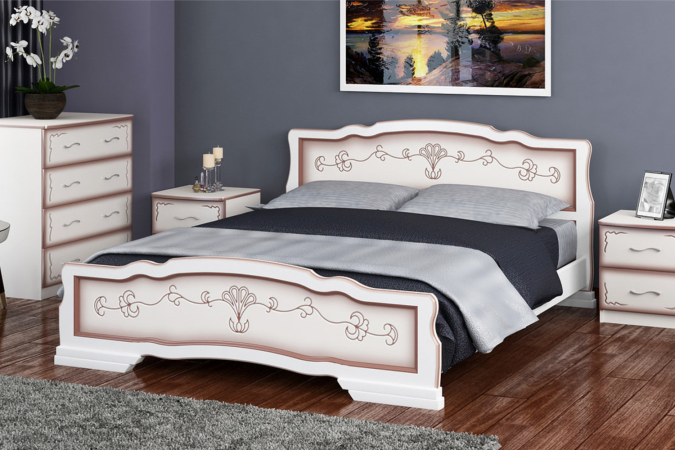 Карина-6 кровать 160х200 +металлокаркас + ножки (Дуб молочный)