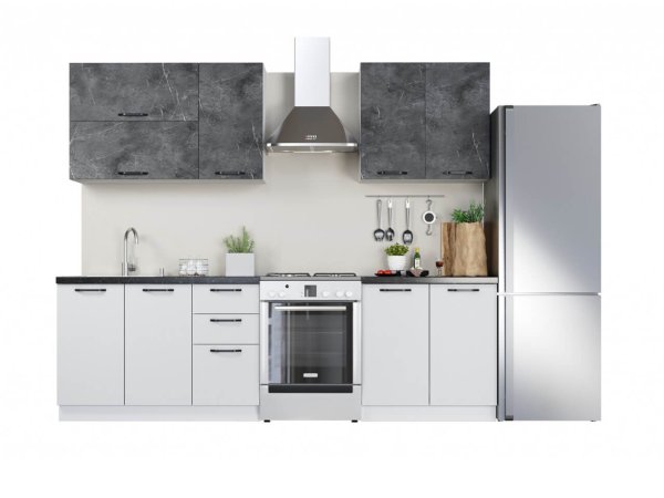 Кухня Равенна Смарт 2,0м (40/80) со столешницей  (Мрамор серый/Белый)