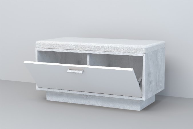 Эго Обувница Об-1 подиум (Бетон светлый/Белый глянец)