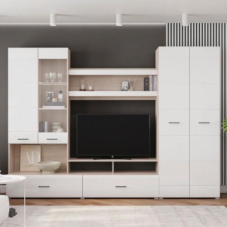 Гостиная Ненси 1 МДФ (Ясень шимо/Белый глянец)