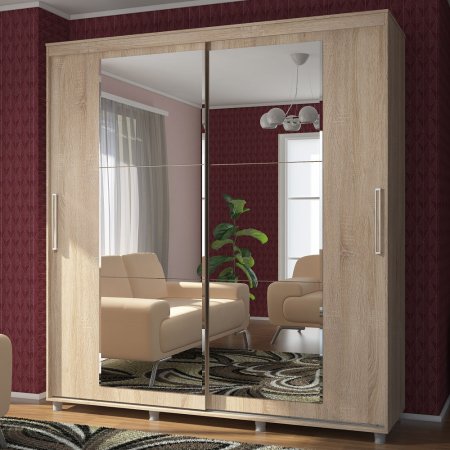 Комфорт-12 шкаф-купе Прайм Прямоугольные зеркала (Дуб сонома, 200)