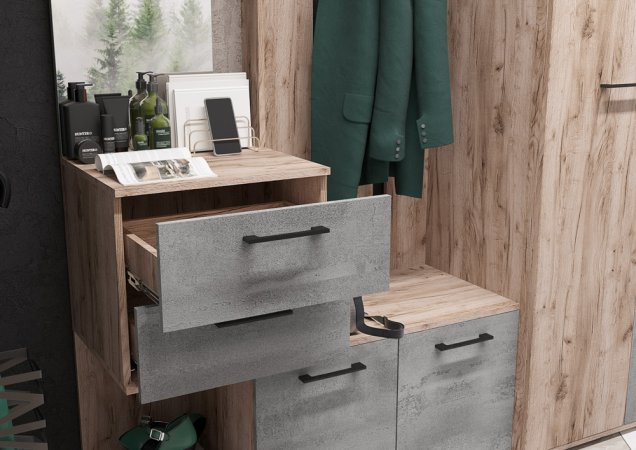 Бостон прихожая комплект 1 ( дуб крафт серый/бетонный камень)