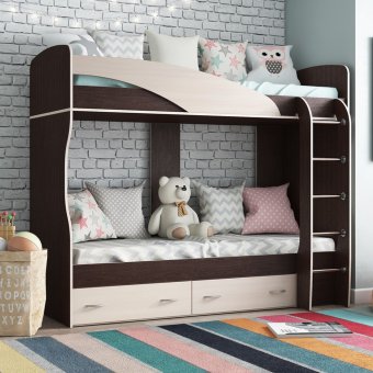 Мийа А кровать детская 2-х ярусная 80х200 (Венге/Дуб молочный)