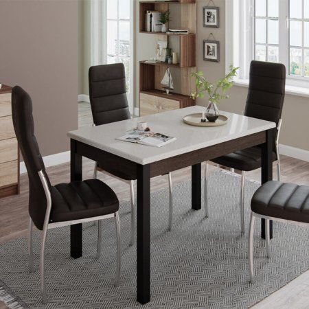 Стол обеденный Бостон-2 (металл черный/кремовый гранит)