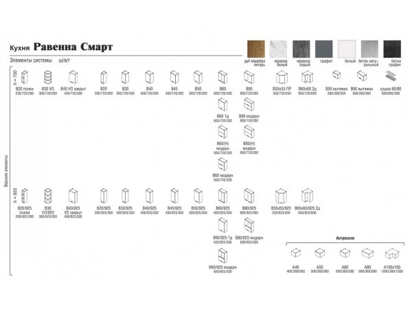 Кухня Равенна Смарт 1,8м (40/60) со столешницей  (Мрамор серый/Белый)
