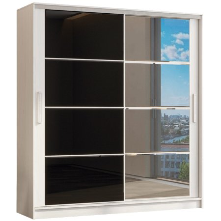 Дубай-2 премиум шкаф-купе (Анкор белый/стекло черное/зеркало, 150)