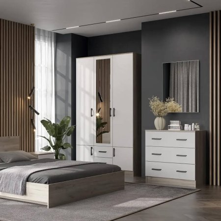 Ронда комод КМ-02 (Дуб крафт серый/белый)