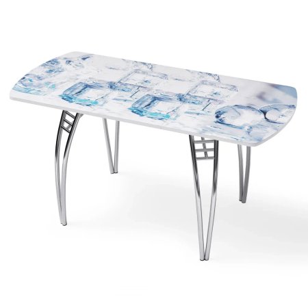 Стол "Кубики льда " раздвижной с фотопечатью (1500*700) стекло 4мм+лдсп 22мм белый