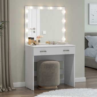 Ронда стол туалетный СТ-01  + подсветка 12 ламп (2 комплекта по 6 ламп) (Белый)