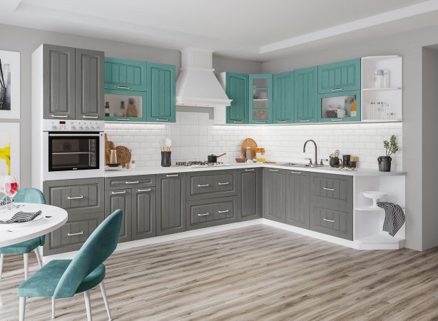 Модульная кухня Люксор (Клен бирюза / клен серый)