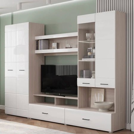 Гостиная Ненси 1 МДФ (Ясень шимо/Белый глянец)