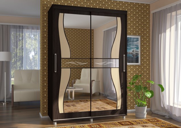 Комфорт-12 шкаф-купе Прайм Фигурные зеркала (Венге, 150)